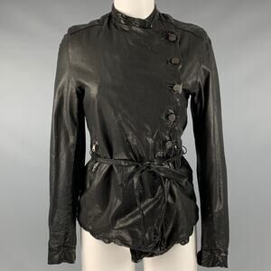 GIORGIO BRATO Size 4 Black Leather Button Up Jacket